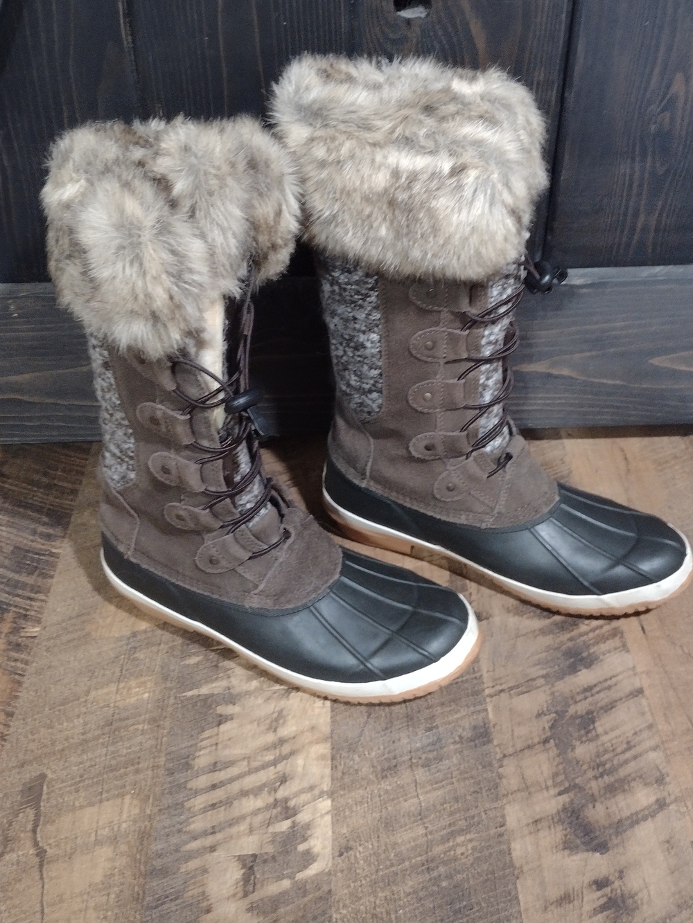Bear Paw Women's Faux Fur Trim Winter Waterproof Snow Boots - Brown